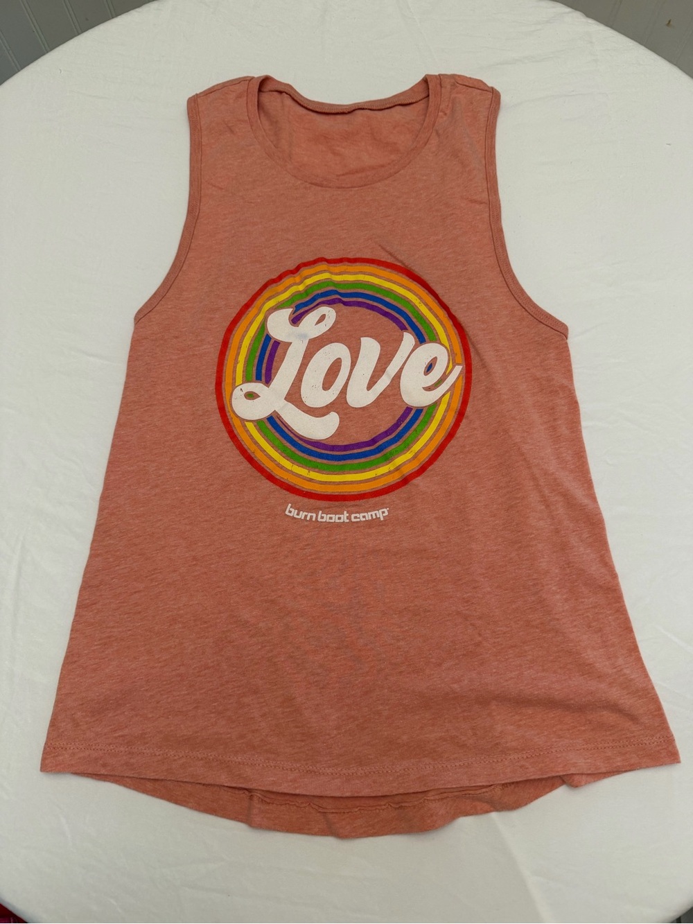 Burn Boot Camp Women's Coral 'Love' Rainbow Graphic Tank